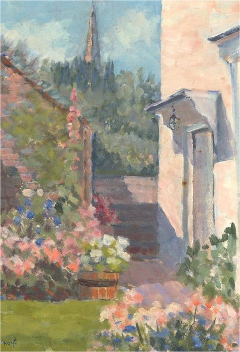 Hout - Mid 20th Century Oil, Summer Garden Scene