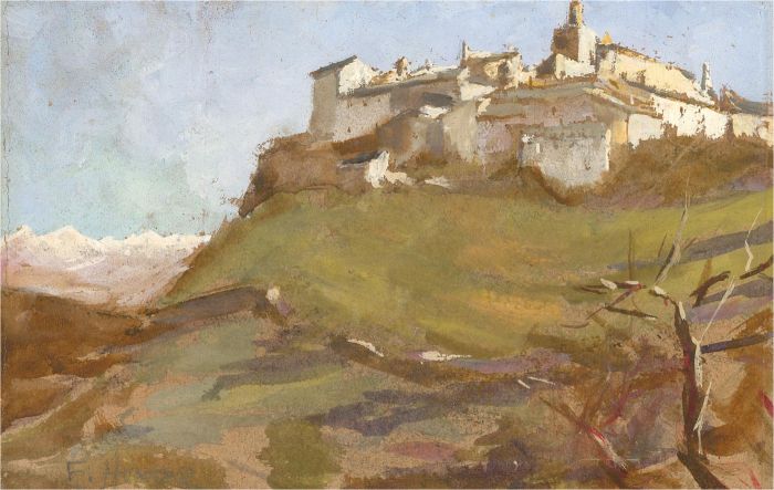 E. Hunter - Mid 20th Century Watercolour, Hilltop Town