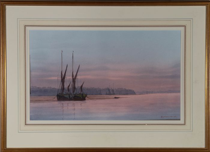 Anthony Osler - Signed Mid 20th Century Watercolour, Sunset and Barges