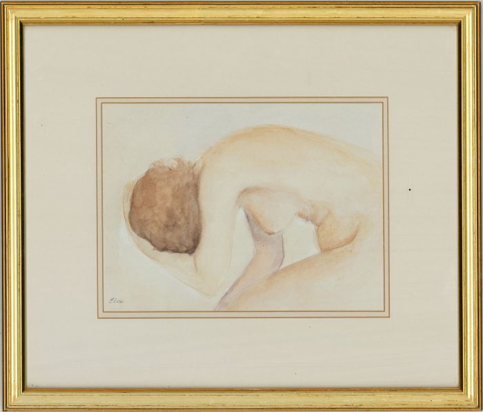 Elise - Contemporary Watercolour, Curled Female Nude