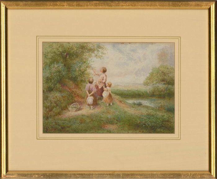 Myles Birket Foster RWS (1825-1899) - Watercolour, Children Picking Flowers