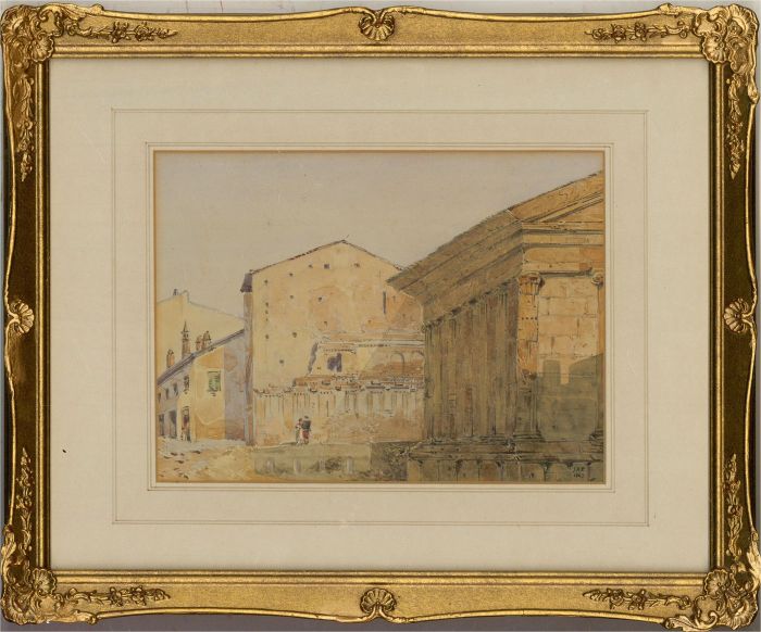J.H.P. - 1863 Watercolour, Classical Temple