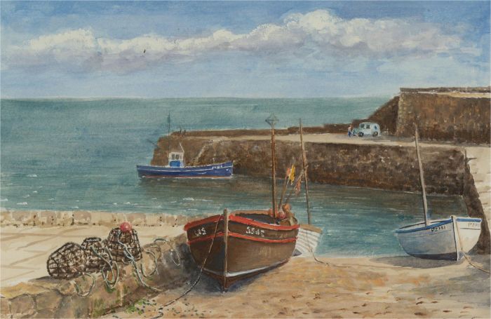 J.A. Pusey - Double-Sided 1994 Watercolour, Lamorna Cove and Fishing Boats