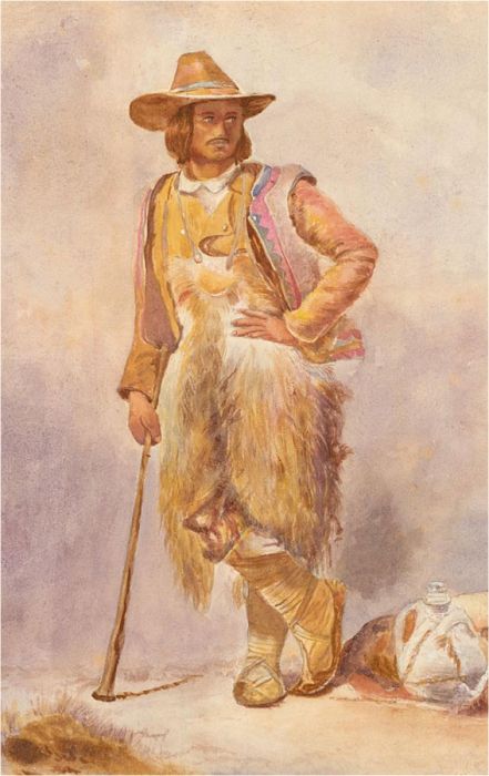 H. Collins - 1869 Watercolour, Romanian Shepherd