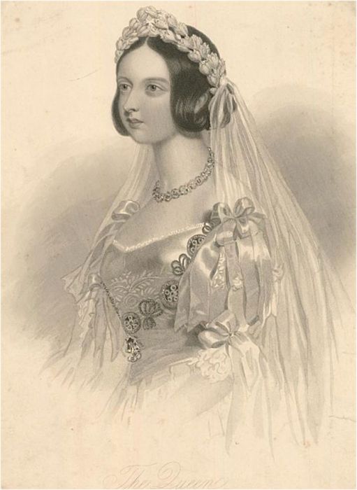 c.1840 Stipple Engraving - Queen Victoria in her Bridal Dress