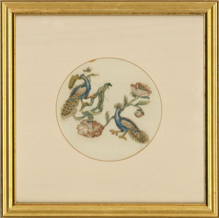 Pair of  Early 20th Century Embroidery - Crewel Work Birds And Flowers