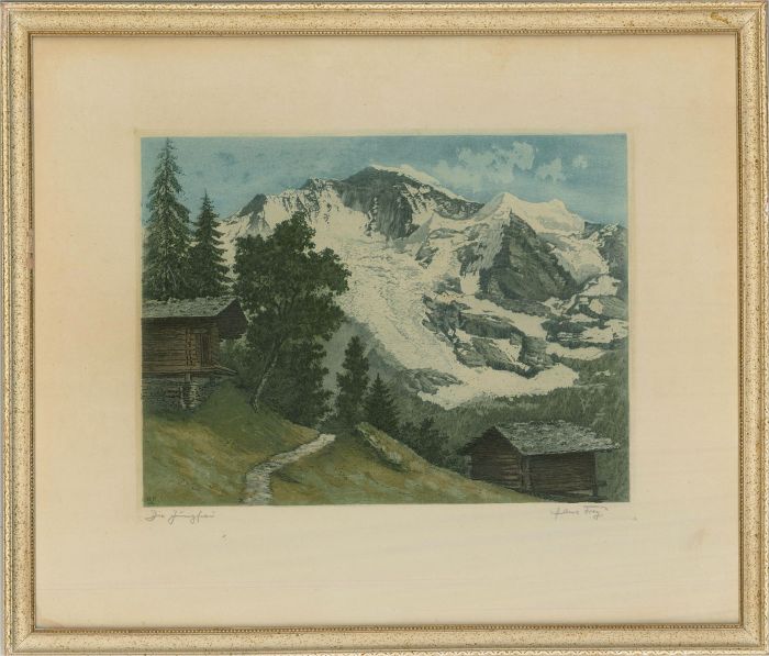Hans Frey - 1923 Aquatint, The Jungfrau