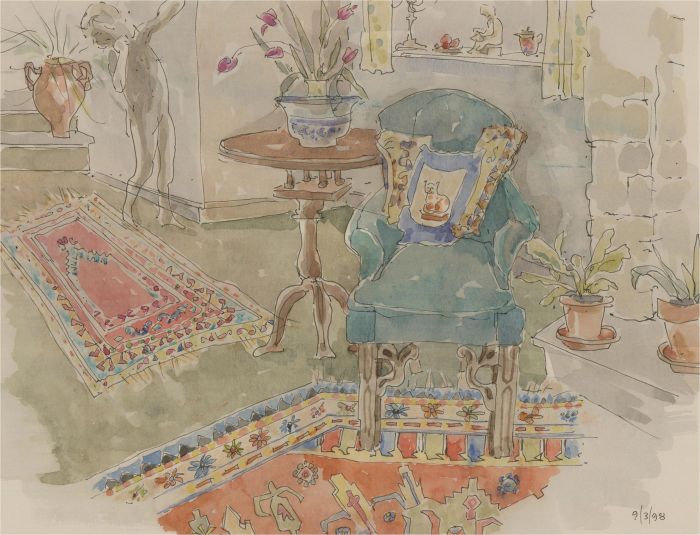 Jill Dickin - 1998 Watercolour, Living Room Scene with Plants
