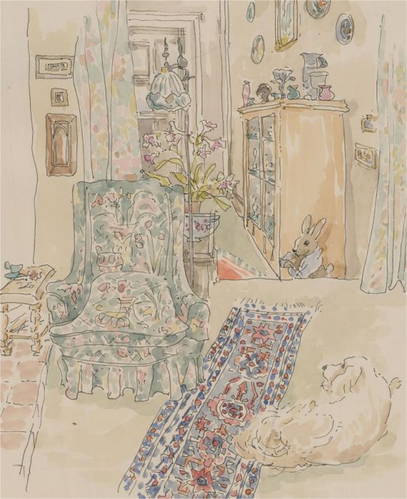 Jill Dickin - 1998 Watercolour, Interior Scene with Dog