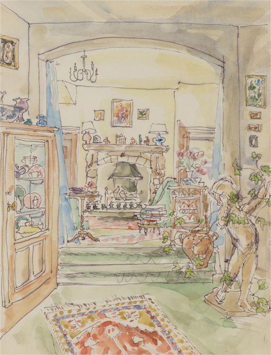 Jill Dickin - 1992 Watercolour, View of a Living Room