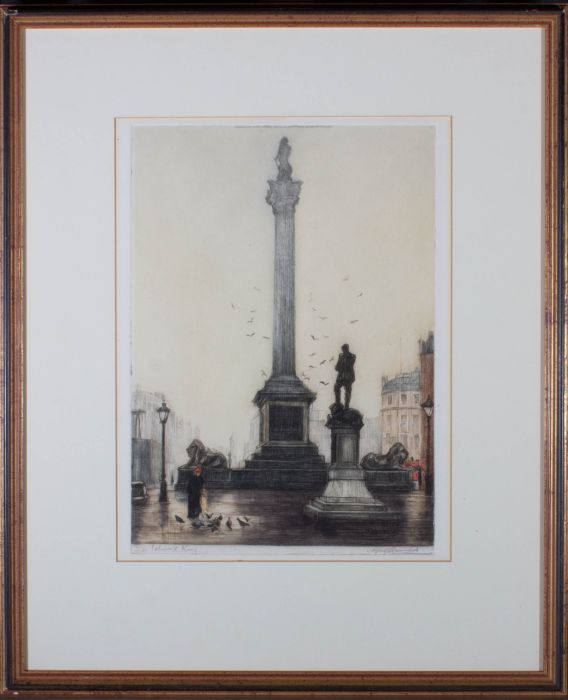 Alfred Skrimshire after E.R. King (1862-1951) - 1929 Etching, Nelson's Column