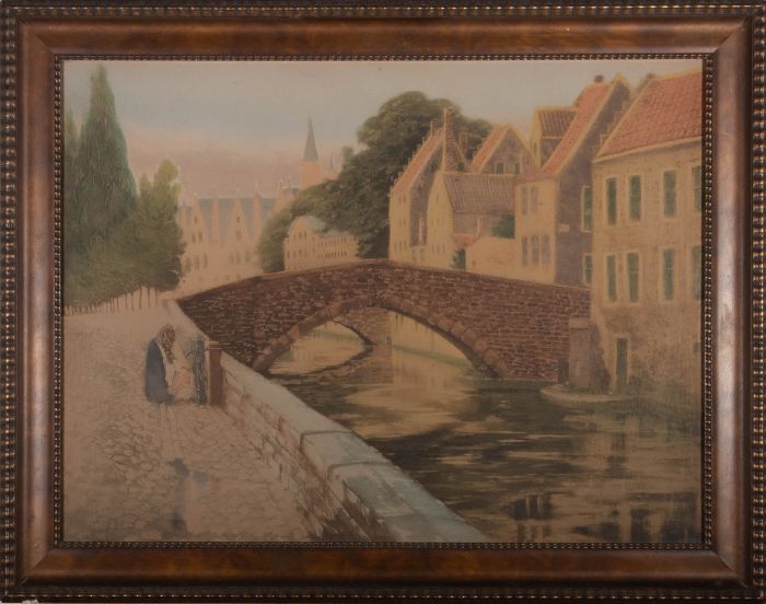 Attrib. Charles-Louis Houdard (1855-1931) - Aquatint, Quai Vert, Bruges