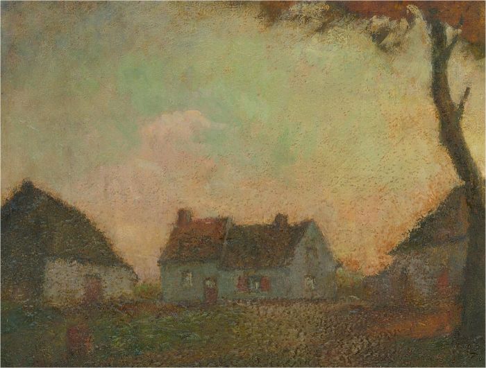 Mid 20th Century Oil - Cottages At Sundown