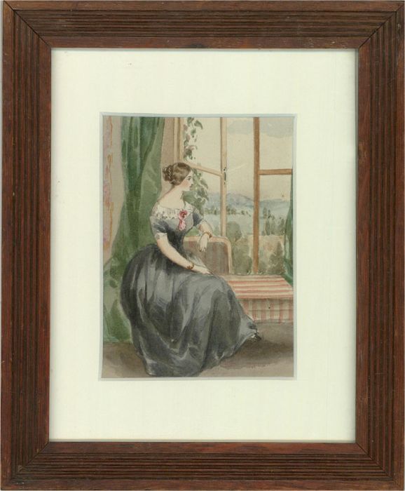 Mid 19th Century Watercolour - Wistful Woman