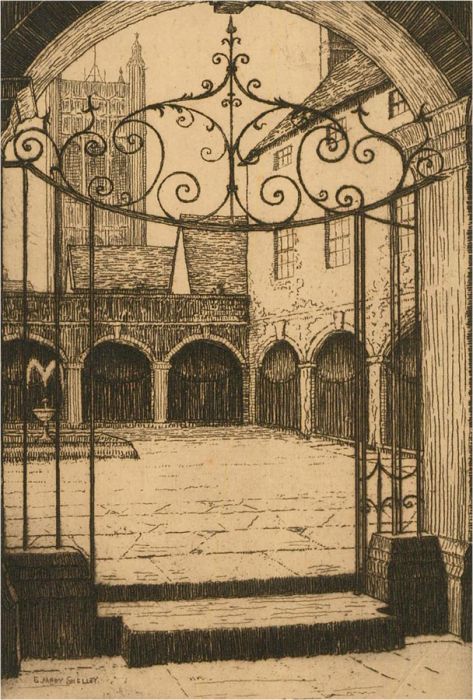 E. Mary Shelley - Early 20th Century Etching, Gateway to a Courtyard