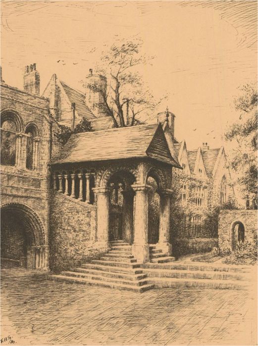 F.H.S. - 1930 Lithograph, The Norman Staircase, Canterbury Cathedral