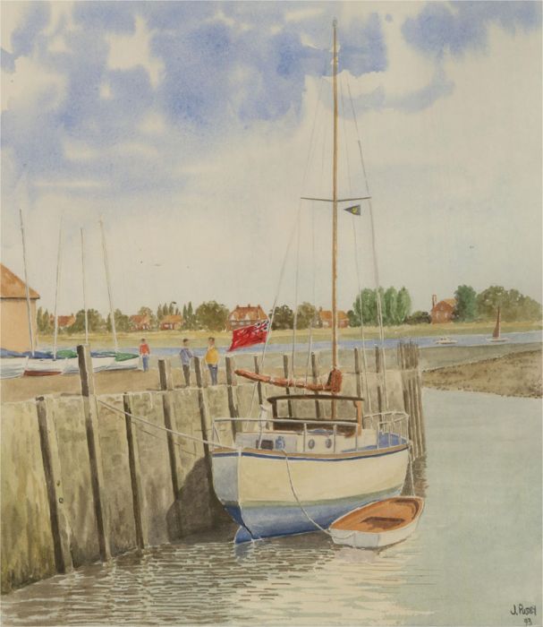 J.A. Pusey - 1993 Watercolour, Bosham Quay, West Sussex
