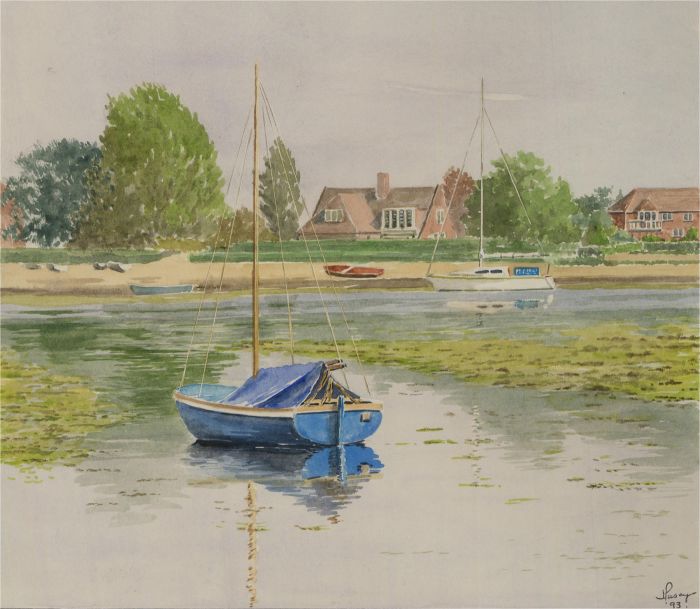 J.A. Pusey - 1993 Watercolour, Bosham, West Sussex