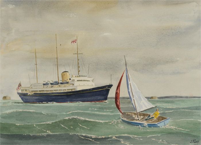 J.A. Pusey - Double-Sided 1994 Watercolour, Royal Yacht Britannia and Harbour