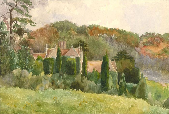 Early 20th Century Watercolour - Manor in the Trees