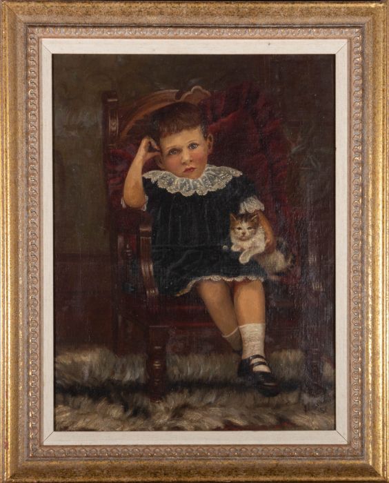 H. Crowther - 1897 Oil, Child and Kitten