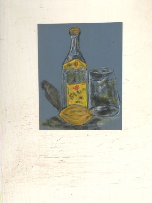 20th Century Pastel - Still Life with Bottle and Lemon