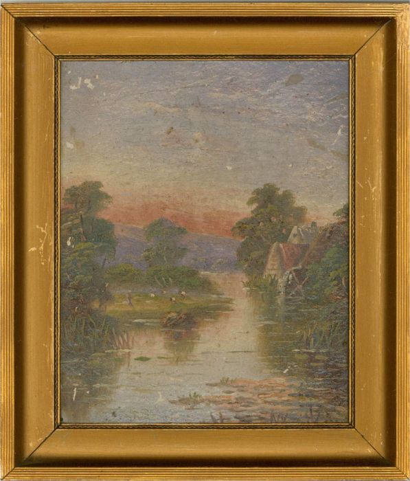 Early 20th Century Oil - Rural View with Water Mill