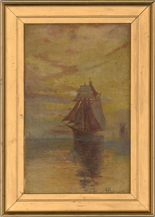 G. Horlington - Early 20th Century Oil, Brig-Schooner at Sunset