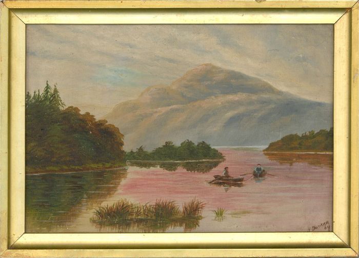 A. Duncan - 1909 Oil, Rowing On The Lake