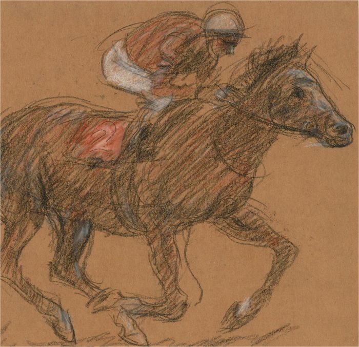 Ronald Olley (b.1923) - 20th Century Charcoal Drawing, Jockey and Horse