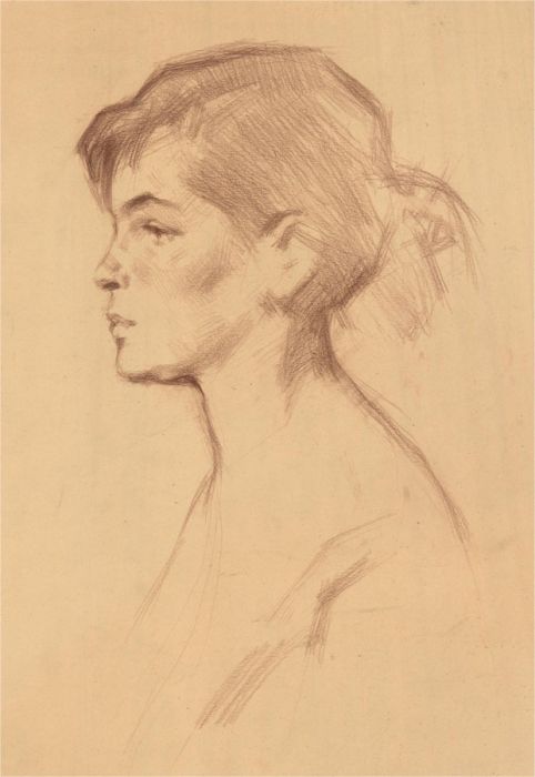 Samouil Grigorievich Nevelshtein (1903-1983) - Crayon, Profile of a Girl II
