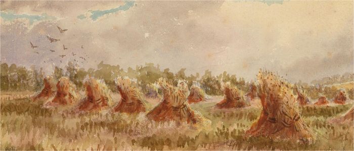 E. Hall  - Signed Late 19th Century Watercolour, Corn Stooks