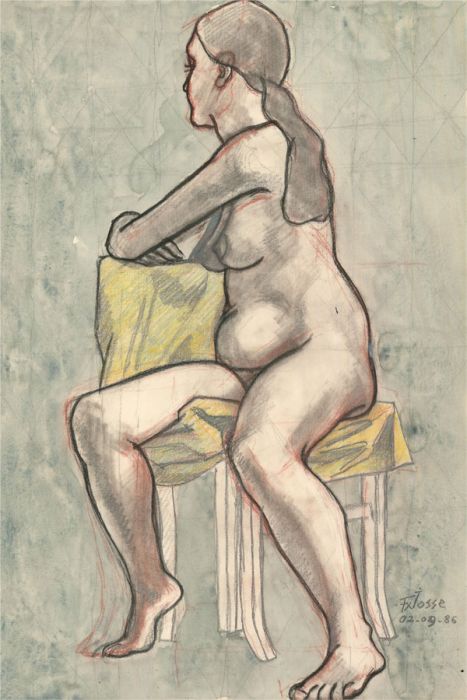 Francois Xavier Josse (1910-1991) - Signed 1986 Watercolour, Seated Nude