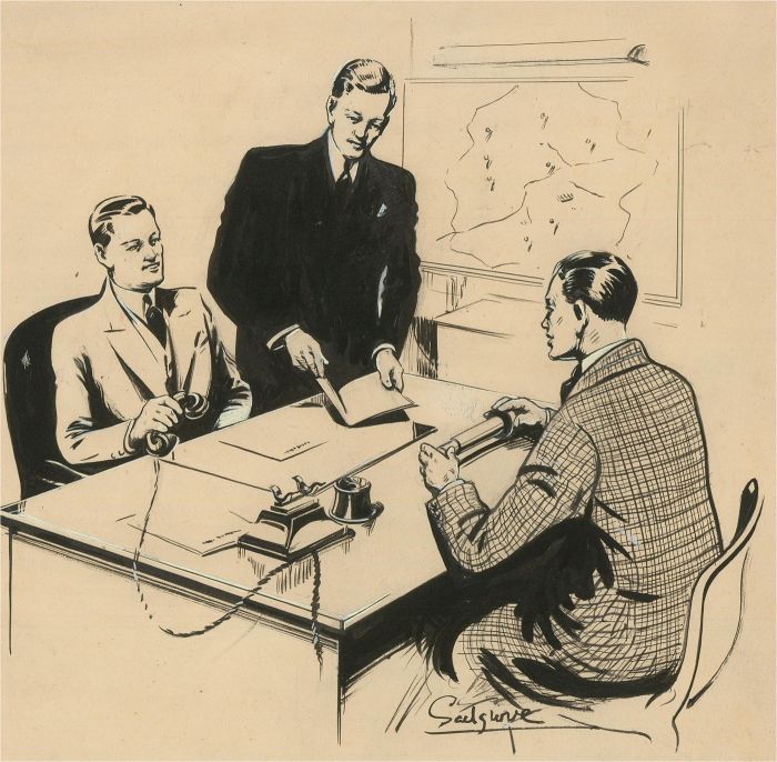 Sadgrove - Signed Mid 20th Century Pen and Ink Drawing, Men at Work