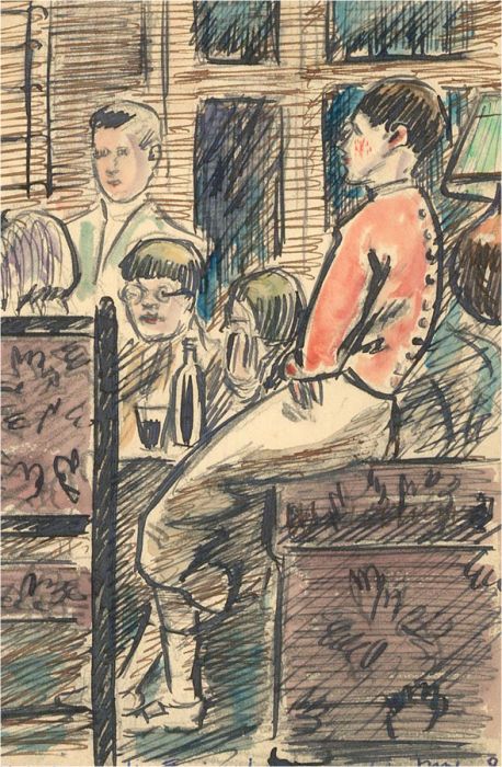 Frederick P. Cooke (1896-1978) - 1958 Watercolour, Youths in the Imperial Hotel