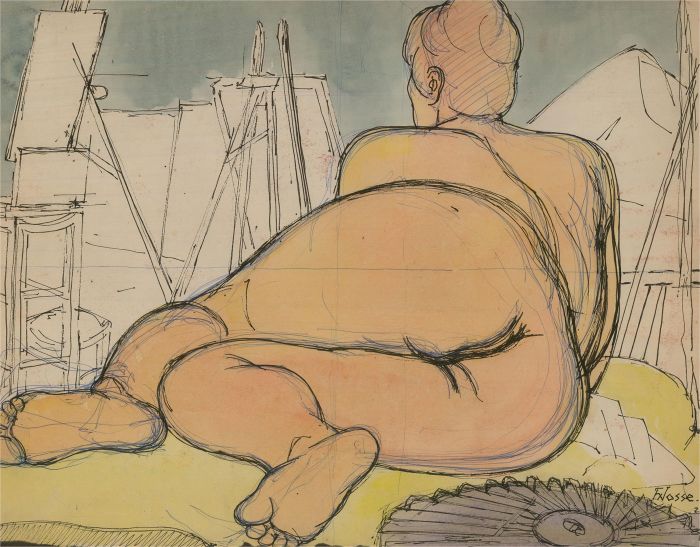Francois Xavier Josse (1910-1991) - Watercolour, The Life Drawing Class