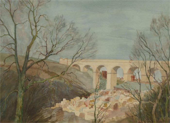 R. Moore - 20th Century Watercolour, Landscape View with Arch Bridge