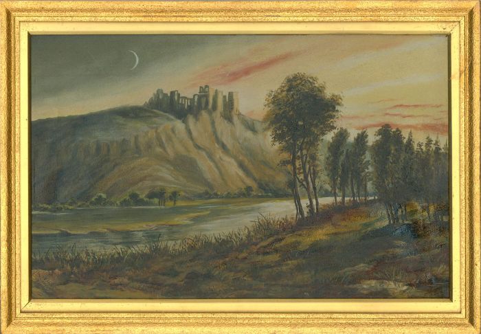N. Hunt - 1894 Oil, Hilltop Ruins At Dusk