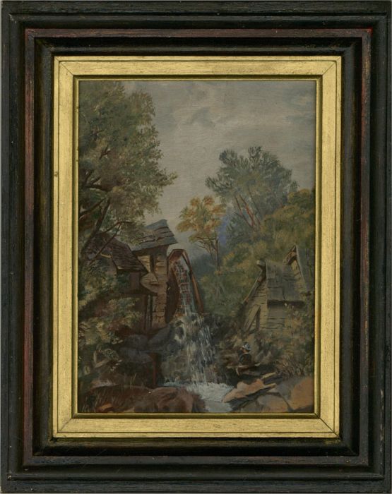 C.P. - Early 20th Century Oil, Figure by a Mill Pond