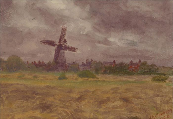 J.H. Cookson - 1920 Watercolour, A Windmill, Thornton-le-Fylde