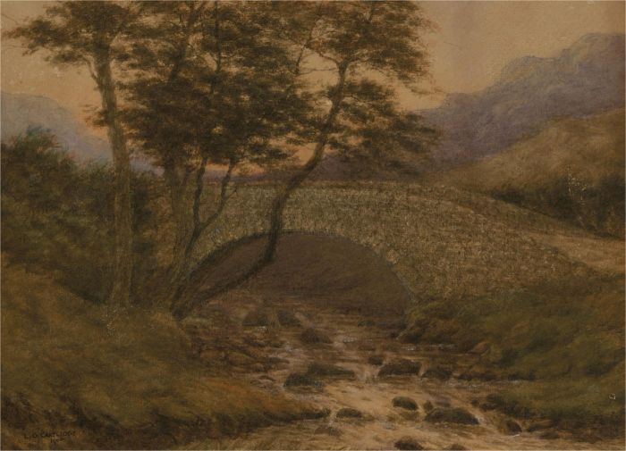 Lewis George Cartlidge (b.1839) - 1900 Watercolour, The packhorse Bridge