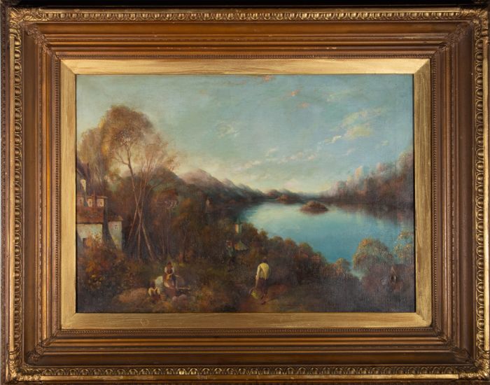 Late 19th Century Oil - Camp By The Lake