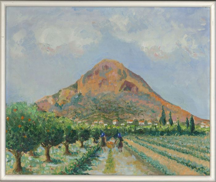 Contemporary Oil - Orchard Harvest Scene