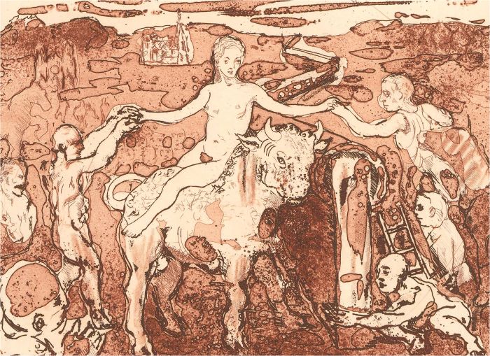 Contemporary Etching - Europa and the Bull