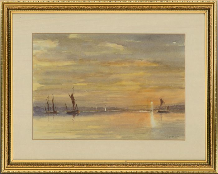 J. Barrett  - Late 19th Century Watercolour, Ships at Sunset