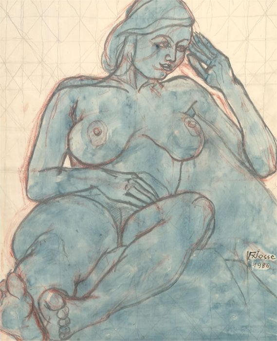 Francois Xavier Josse (1910-1991) - 1986 Watercolour, Shades of Blue