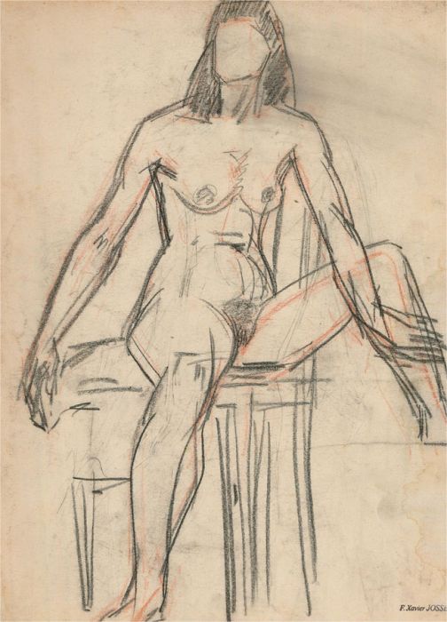 Francois Xavier Josse (1910-1991) - 20th Century Charcoal Drawing, Seated Nude