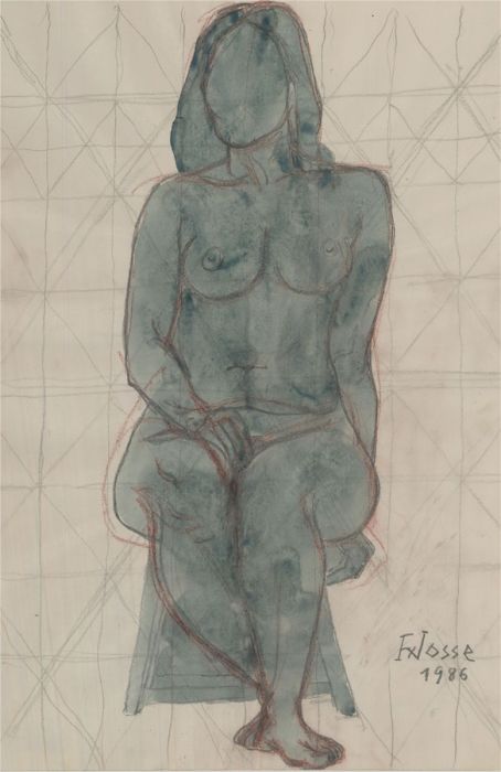 Francois Xavier Josse (1910-1991) - 1986 Watercolour, Nude in Blue