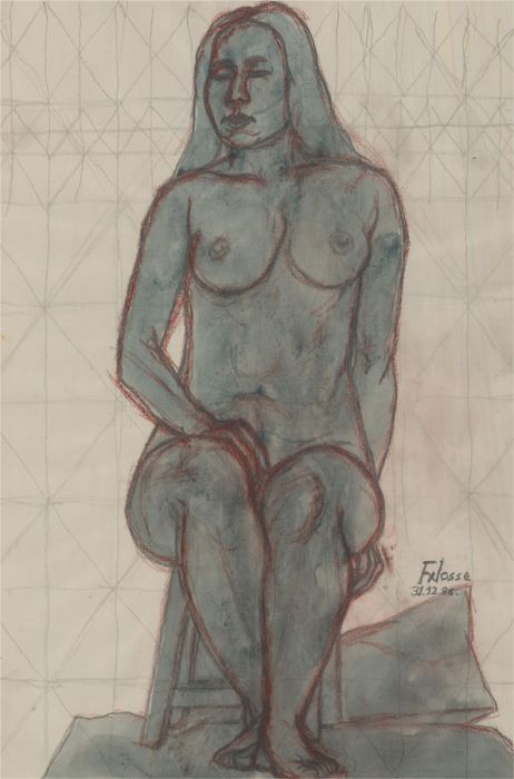 Francois Xavier Josse (1910-1991) - 1986 Watercolour, Seated Nude in Blue