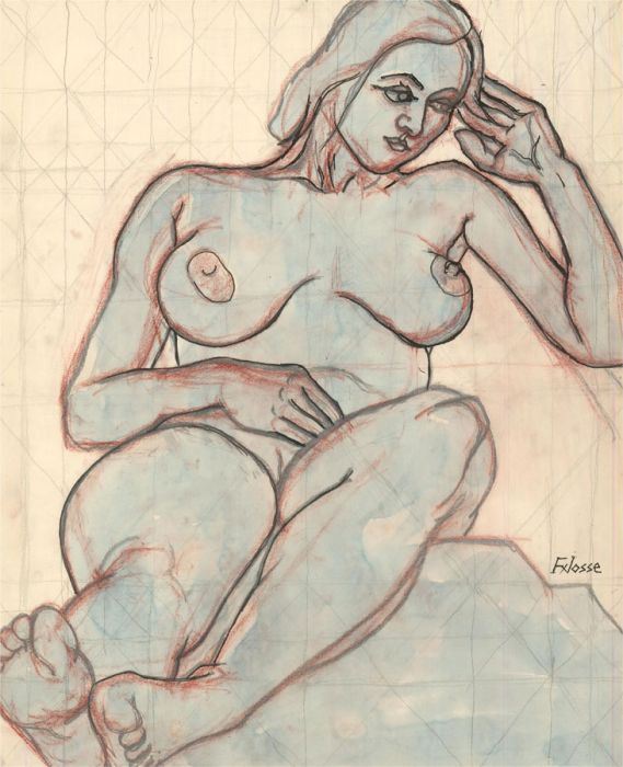 Francois Xavier Josse (1910-1991) Watercolour, Reclining Blue Nude